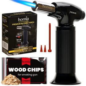 Butane Torch  Refillable Kitchen Torch Lighter Adjustable Flame for Smokers Smoking Guns with Wood Chips bag included  Fit All Butane Tanks with