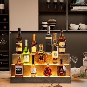 glasswareLED Lighted Liquor Bottle Display Shelf, 24 Inch Bar Display Shelf, DIY Illuminated Bottle Shelf with App & Remote Control